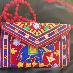 SNEH Rajasthani jaipuri Bohemian art embroidered foldover clutch purse